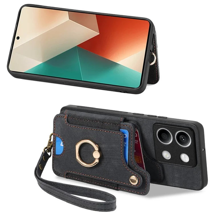 D4 For Xiaomi Redmi Note 13 5G Cell Phone Case Card Slots Vintage Cover RFID Blocking