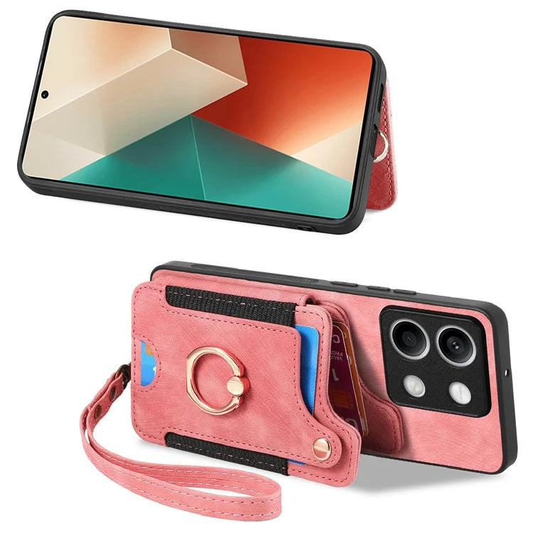 D4 For Xiaomi Redmi Note 13 5G Cell Phone Case Card Slots Vintage Cover RFID Blocking