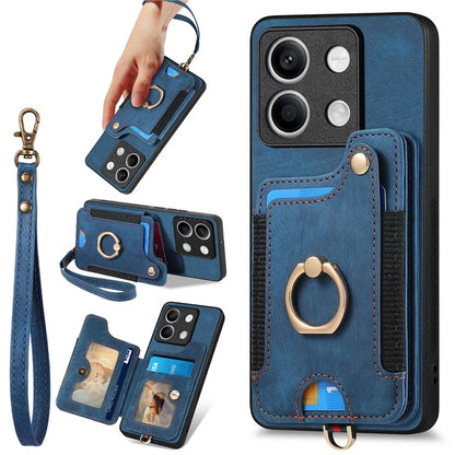 D4 For Xiaomi Redmi Note 13 5G Cell Phone Case Card Slots Vintage Cover RFID Blocking