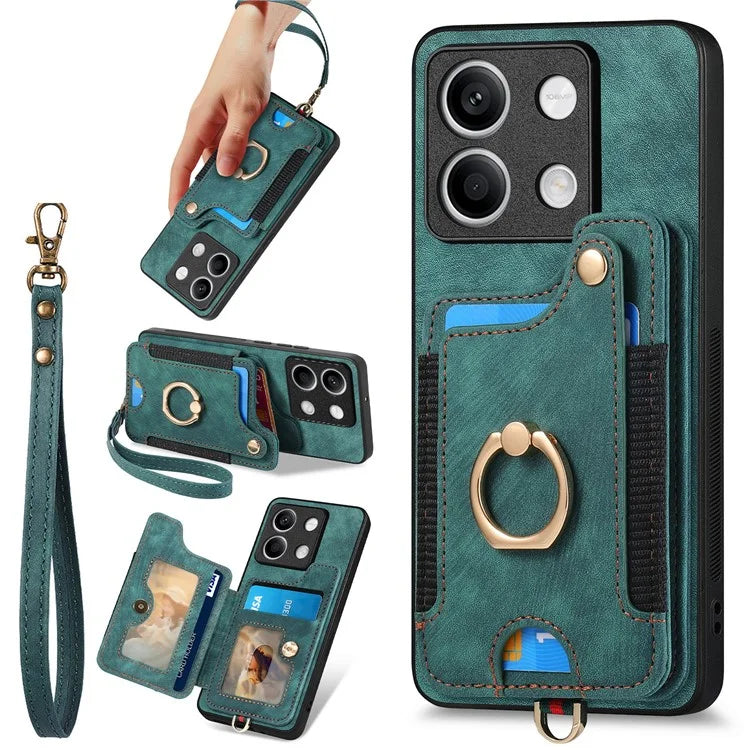 D4 For Xiaomi Redmi Note 13 5G Cell Phone Case Card Slots Vintage Cover RFID Blocking