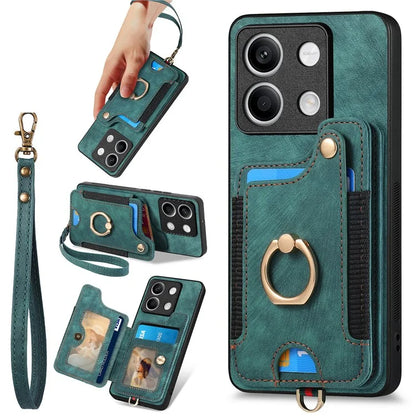 D4 For Xiaomi Redmi Note 13 5G Cell Phone Case Card Slots Vintage Cover RFID Blocking