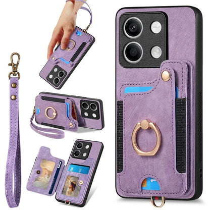 D4 For Xiaomi Redmi Note 13 5G Cell Phone Case Card Slots Vintage Cover RFID Blocking