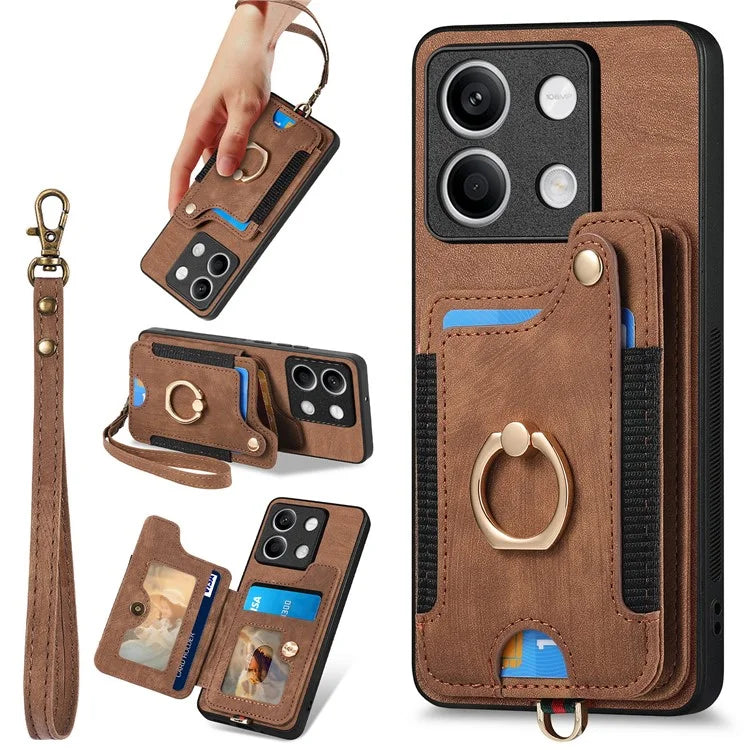 D4 For Xiaomi Redmi Note 13 5G Cell Phone Case Card Slots Vintage Cover RFID Blocking