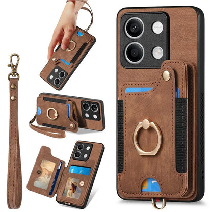 D4 For Xiaomi Redmi Note 13 5G Cell Phone Case Card Slots Vintage Cover RFID Blocking