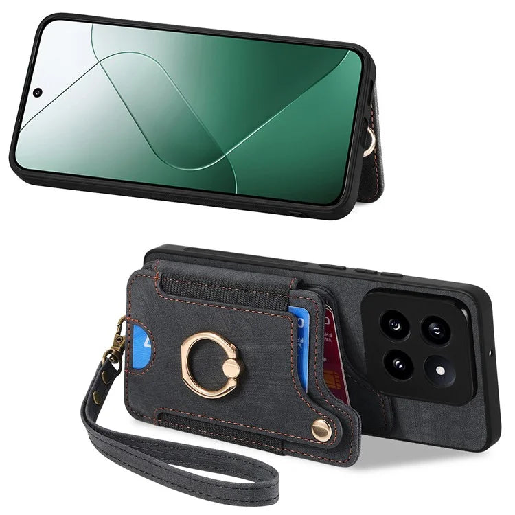 D4 For Xiaomi 14 Pro RFID Blocking Vintage Phone Case Card Slots Kickstand Cover
