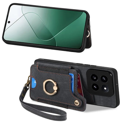D4 For Xiaomi 14 Pro RFID Blocking Vintage Phone Case Card Slots Kickstand Cover