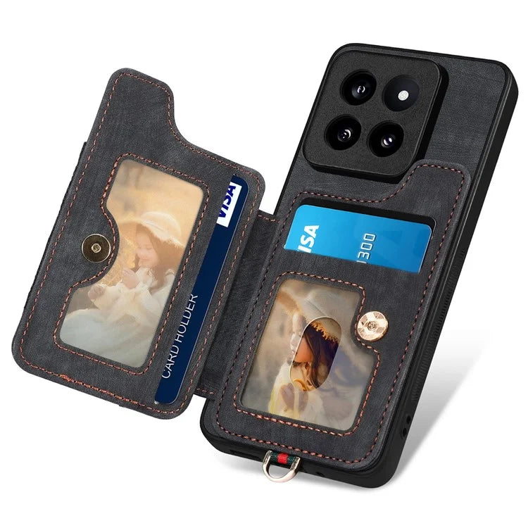 D4 For Xiaomi 14 Pro RFID Blocking Vintage Phone Case Card Slots Kickstand Cover