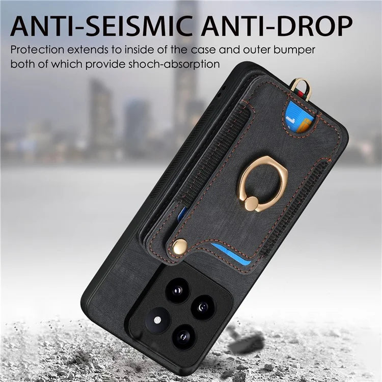 D4 For Xiaomi 14 Pro RFID Blocking Vintage Phone Case Card Slots Kickstand Cover