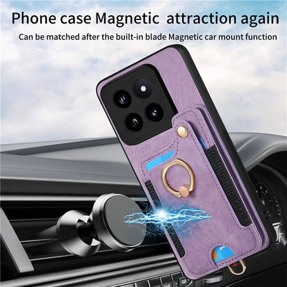 D4 For Xiaomi 14 Pro RFID Blocking Vintage Phone Case Card Slots Kickstand Cover