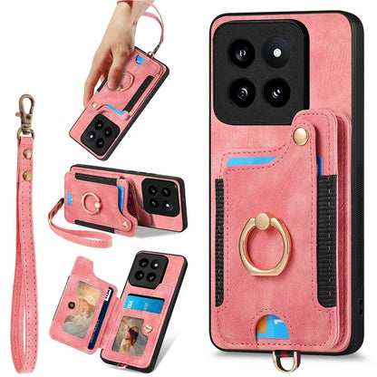 D4 For Xiaomi 14 Pro RFID Blocking Vintage Phone Case Card Slots Kickstand Cover