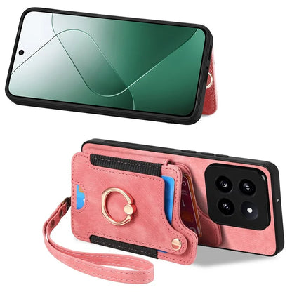 D4 For Xiaomi 14 Pro RFID Blocking Vintage Phone Case Card Slots Kickstand Cover