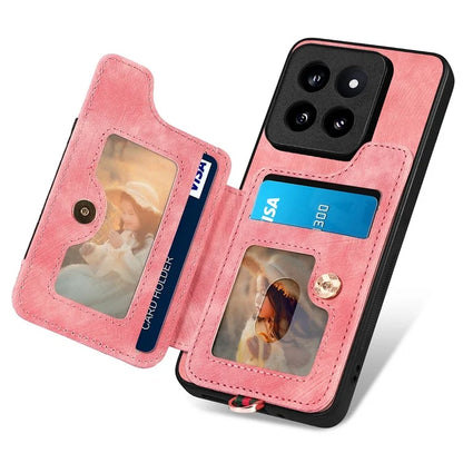D4 For Xiaomi 14 Pro RFID Blocking Vintage Phone Case Card Slots Kickstand Cover