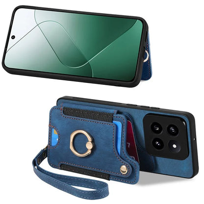 D4 For Xiaomi 14 Pro RFID Blocking Vintage Phone Case Card Slots Kickstand Cover