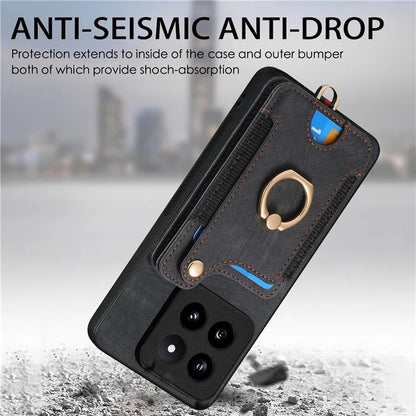 D4 For Xiaomi 14 Pro RFID Blocking Vintage Phone Case Card Slots Kickstand Cover