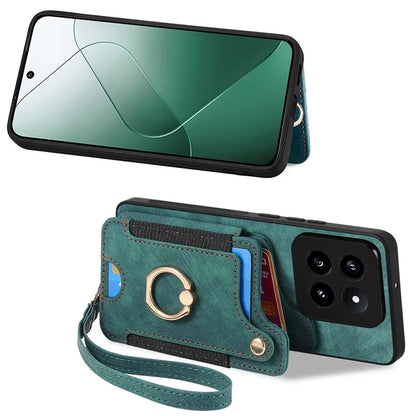 D4 For Xiaomi 14 Pro RFID Blocking Vintage Phone Case Card Slots Kickstand Cover