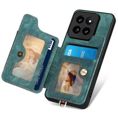 D4 For Xiaomi 14 Pro RFID Blocking Vintage Phone Case Card Slots Kickstand Cover