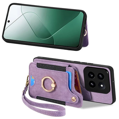 D4 For Xiaomi 14 Pro RFID Blocking Vintage Phone Case Card Slots Kickstand Cover