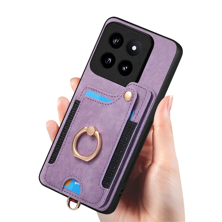 D4 For Xiaomi 14 Pro RFID Blocking Vintage Phone Case Card Slots Kickstand Cover