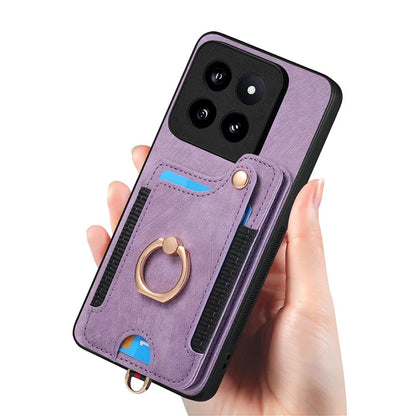 D4 For Xiaomi 14 Pro RFID Blocking Vintage Phone Case Card Slots Kickstand Cover