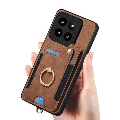 D4 For Xiaomi 14 Pro RFID Blocking Vintage Phone Case Card Slots Kickstand Cover