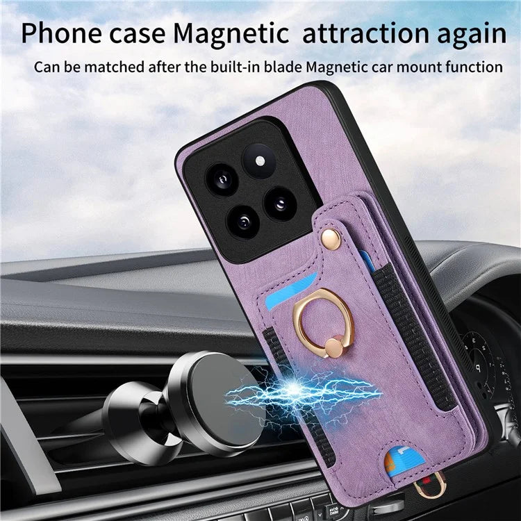 D4 For Xiaomi 14 Pro RFID Blocking Vintage Phone Case Card Slots Kickstand Cover