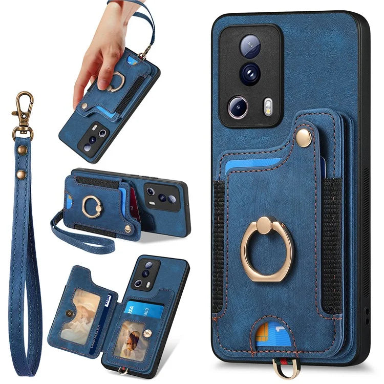 D4 For Xiaomi 13 Lite / Civi 2 5G Phone Case Vintage Card Slots Kickstand RFID Blocking Cover