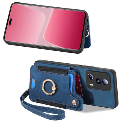 D4 For Xiaomi 13 Lite / Civi 2 5G Phone Case Vintage Card Slots Kickstand RFID Blocking Cover