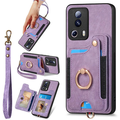 D4 For Xiaomi 13 Lite / Civi 2 5G Phone Case Vintage Card Slots Kickstand RFID Blocking Cover