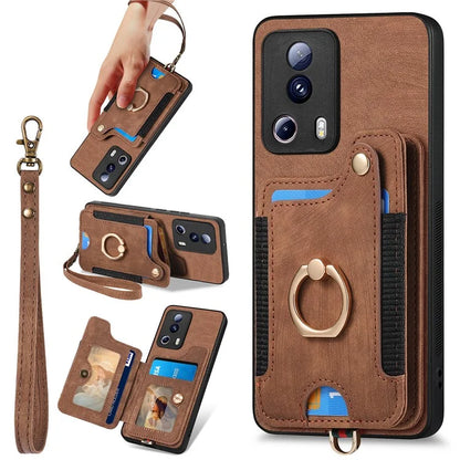 D4 For Xiaomi 13 Lite / Civi 2 5G Phone Case Vintage Card Slots Kickstand RFID Blocking Cover