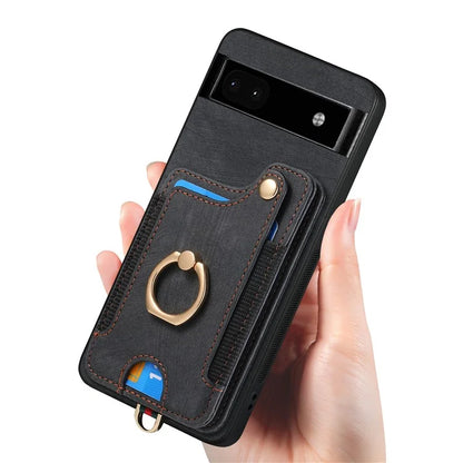 D4 For Google Pixel 8 Pro RFID Blocking Phone Case Retro Card Slots Kickstand Cover