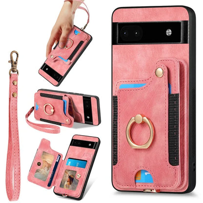 D4 For Google Pixel 8 Pro RFID Blocking Phone Case Retro Card Slots Kickstand Cover