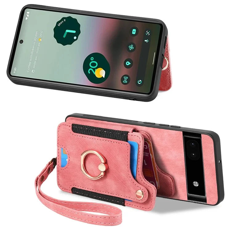 D4 For Google Pixel 8 Pro RFID Blocking Phone Case Retro Card Slots Kickstand Cover
