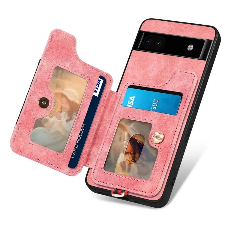 D4 For Google Pixel 8 Pro RFID Blocking Phone Case Retro Card Slots Kickstand Cover