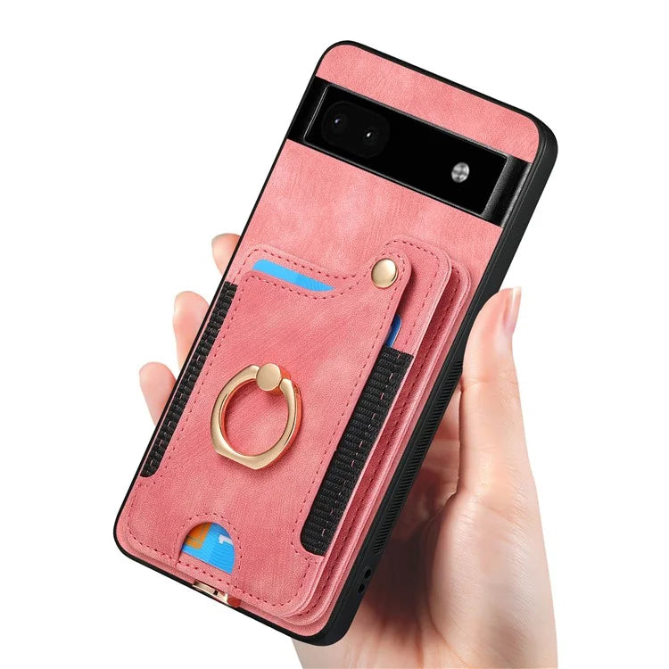 D4 For Google Pixel 8 Pro RFID Blocking Phone Case Retro Card Slots Kickstand Cover