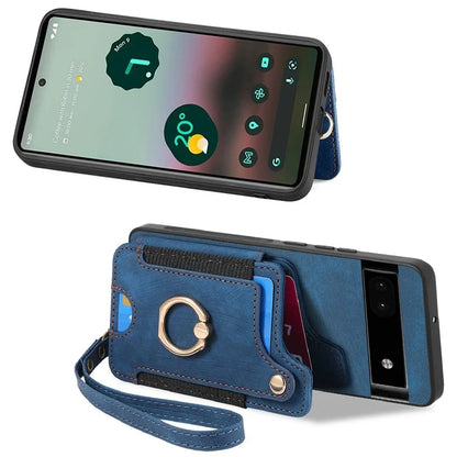 D4 For Google Pixel 8 Pro RFID Blocking Phone Case Retro Card Slots Kickstand Cover