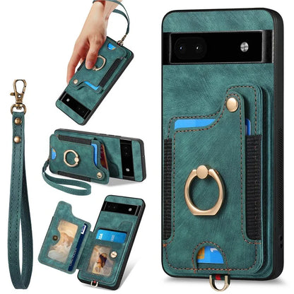 D4 For Google Pixel 8 Pro RFID Blocking Phone Case Retro Card Slots Kickstand Cover