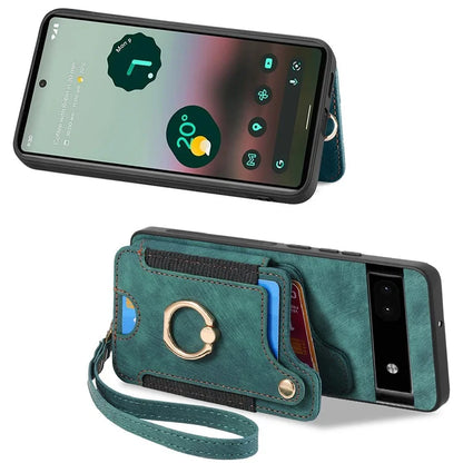 D4 For Google Pixel 8 Pro RFID Blocking Phone Case Retro Card Slots Kickstand Cover