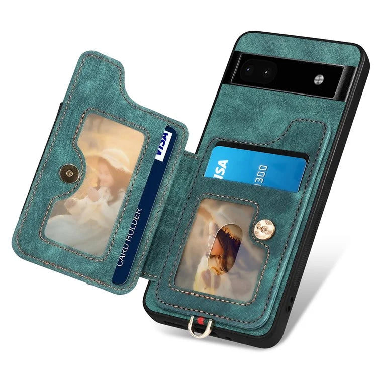 D4 For Google Pixel 8 Pro RFID Blocking Phone Case Retro Card Slots Kickstand Cover