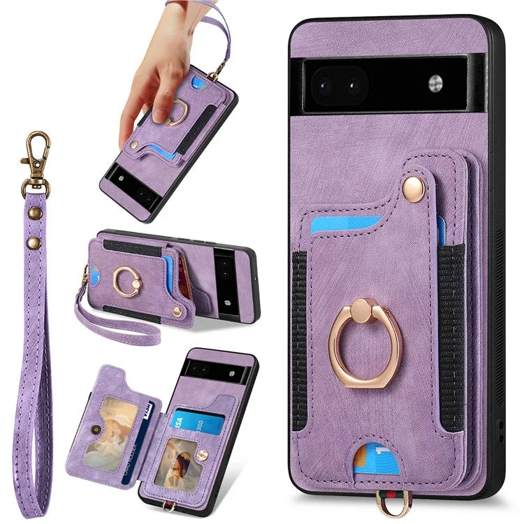 D4 For Google Pixel 8 Pro RFID Blocking Phone Case Retro Card Slots Kickstand Cover