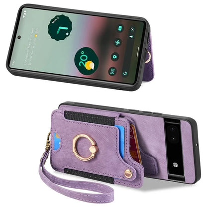 D4 For Google Pixel 8 Pro RFID Blocking Phone Case Retro Card Slots Kickstand Cover