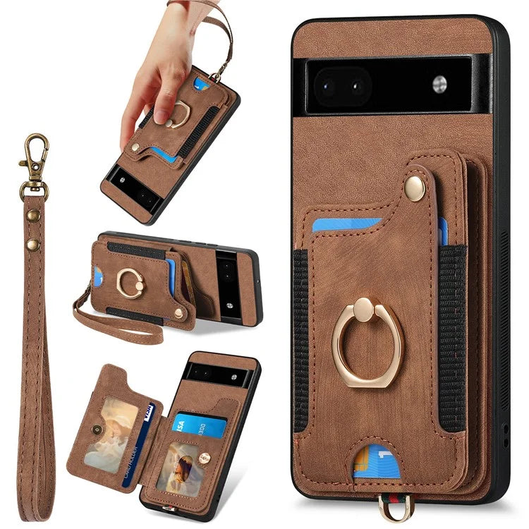 D4 For Google Pixel 8 Pro RFID Blocking Phone Case Retro Card Slots Kickstand Cover