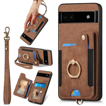 D4 For Google Pixel 8 Pro RFID Blocking Phone Case Retro Card Slots Kickstand Cover