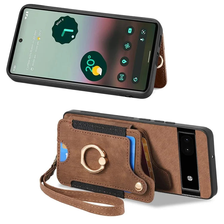 D4 For Google Pixel 8 Pro RFID Blocking Phone Case Retro Card Slots Kickstand Cover