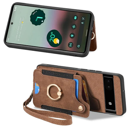 D4 For Google Pixel 8 Pro RFID Blocking Phone Case Retro Card Slots Kickstand Cover