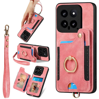 D4 For Xiaomi 14 Card Slots RFID Blocking Vintage Phone Case Kickstand Cover