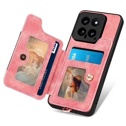 D4 For Xiaomi 14 Card Slots RFID Blocking Vintage Phone Case Kickstand Cover