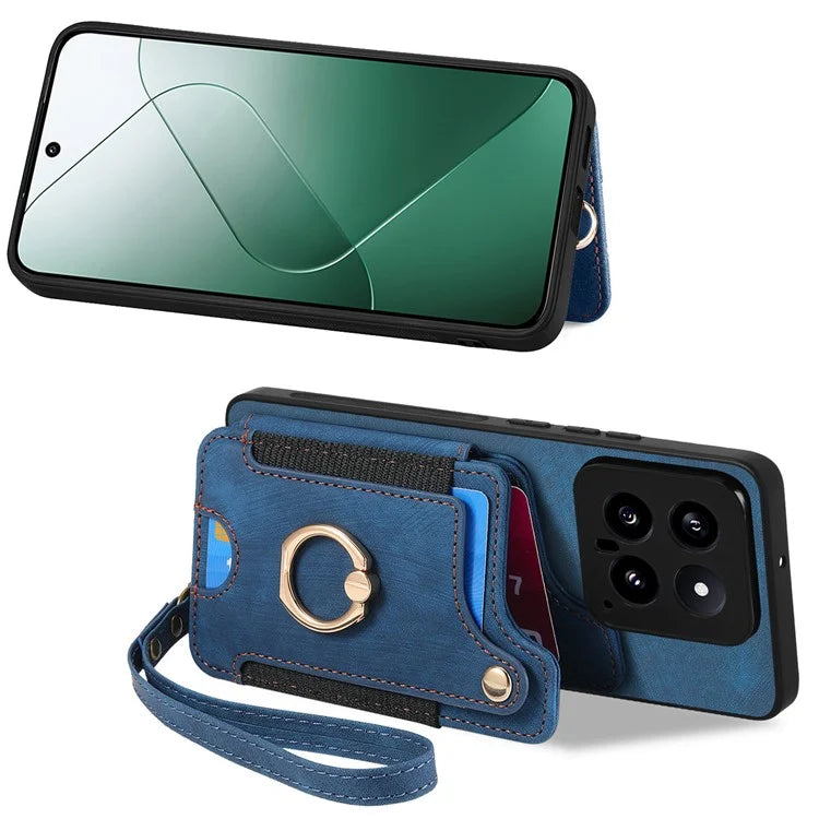 D4 For Xiaomi 14 Card Slots RFID Blocking Vintage Phone Case Kickstand Cover