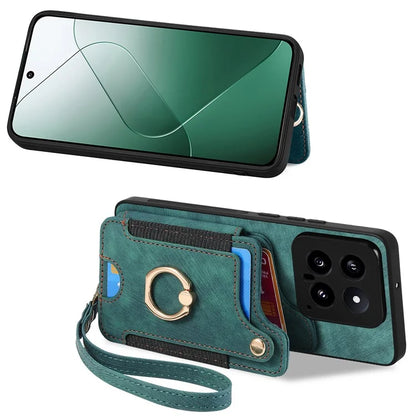 D4 For Xiaomi 14 Card Slots RFID Blocking Vintage Phone Case Kickstand Cover