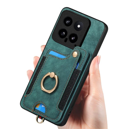 D4 For Xiaomi 14 Card Slots RFID Blocking Vintage Phone Case Kickstand Cover