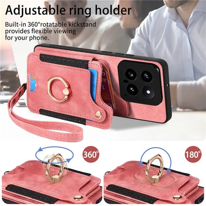 D4 For Xiaomi 14 Card Slots RFID Blocking Vintage Phone Case Kickstand Cover